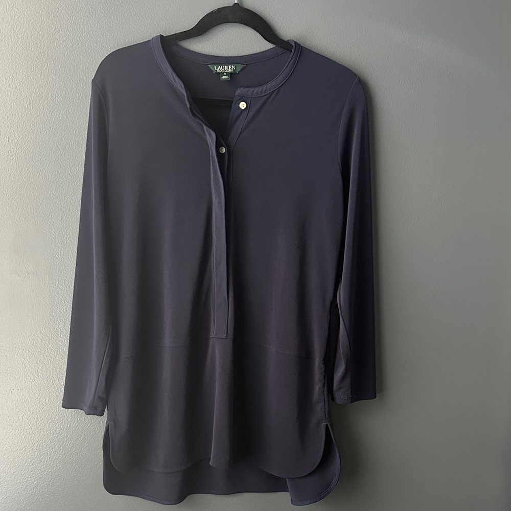 💙 LAUREN RALPH LAUREN women’s tunic Navy Button-Front Henley Tunic medium